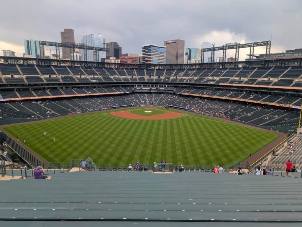 View of Coors Field from the very last row of the Rockpile seats