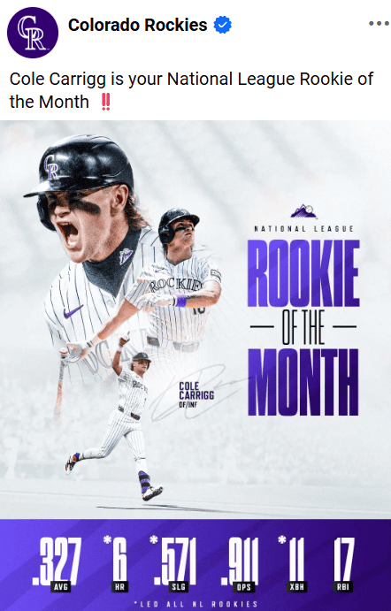 Cole Carrigg Rookie of the Month